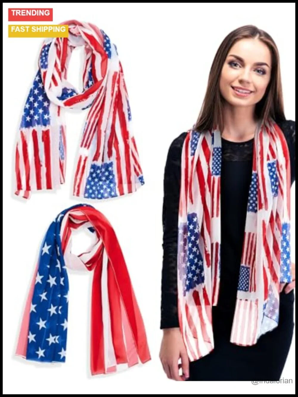 Patriotic Chiffon Shawl Scarf for Women 4th of July